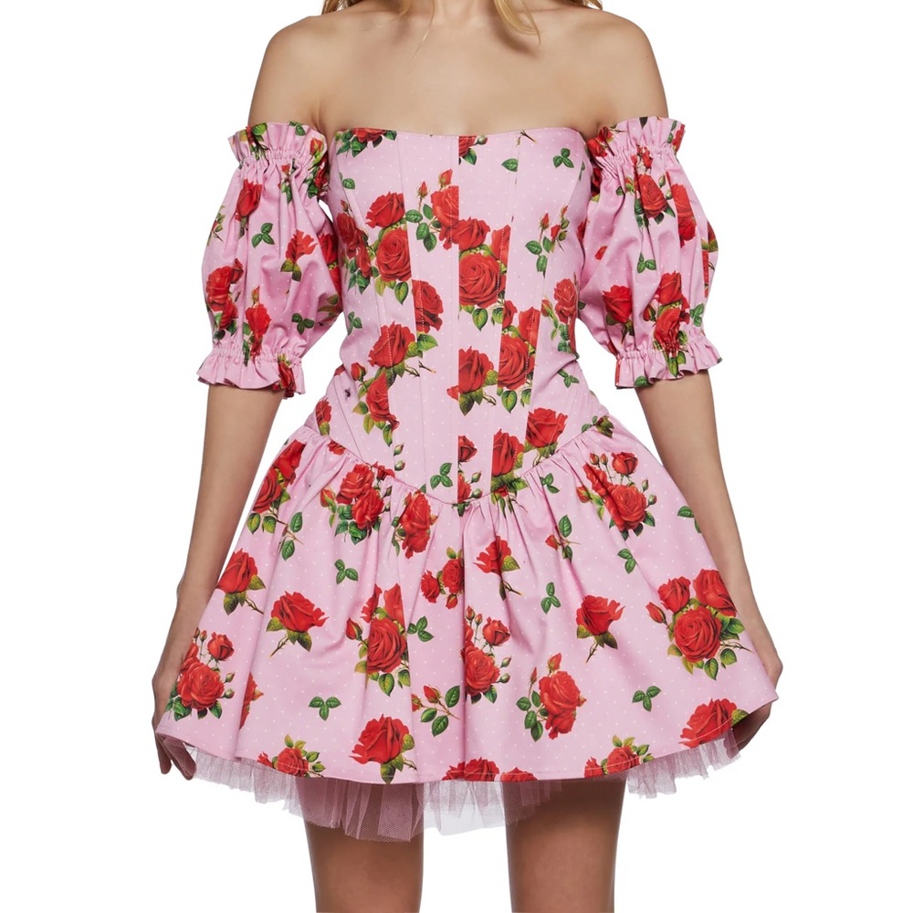 Dolls Kill Strapless Pink Floral Dress